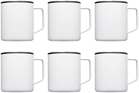 DISCOUNT PROMOS Kenai Powder Coated Travel Mugs 13.5 oz. Set of 6, Bulk Pack - Double Wall, Perfect for Coffee, Hot Cocoa, Other Hot & Cold Beverages - White by DISCOUNTPROMOS