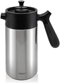 French Press Coffee Maker-32oz Insulated Coffee Press with Wood Grain Handle- Large Capacity, Tea, Espresso & Cold Brew, Stainless Steel by PINKAH