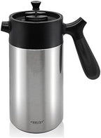 French Press Coffee Maker-32oz Insulated Coffee Press with Wood Grain Handle- Large Capacity, Tea, Espresso & Cold Brew, Stainless Steel by PINKAH