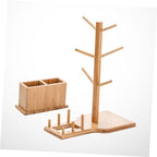 Bamboo Cup Holder Rack Set Spoon Storage Box for Cafe Use - Image 5
