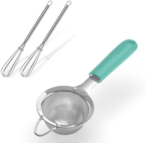U-Taste 18/8 Stainless Steel 18/8 Stainless Steel 3.35in 30 Mesh Kitchen Food Sieve (Aqua Sky) and 18/8 Stainless Steel 7" Mini Whisk for Cooking by U-Taste