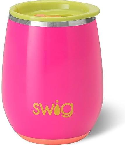 Swig Life 14oz Stemless Wine Cup, Insulated Wine Tumbler with Lid, Stainless Steel Travel Tumbler (Tutti Frutti) by SwigLife