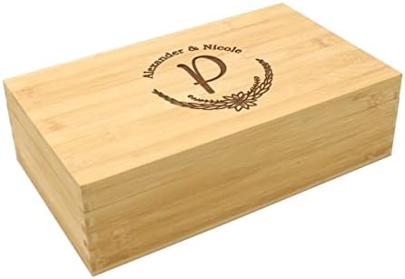Personalized Tea Box, Bamboo Organizer, Monogram Wreath by Hampton+Studios
