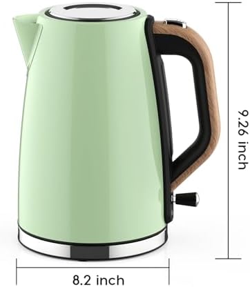 Electric Kettle for Boiling Water 1.7L,Visual Water Window Stainless Steel Electric Water Kettle, 1500W BPA-Free Hot Water Kettle Pot, Auto Shut Off & Boil-Dry Protection, Green - Image 7