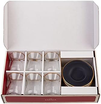 KARACA Turkish Tea Glasses Set for 6, 12-Piece Retro Anthracite Tea Set with Gold Trim, Traditional Turkish Tea Cups, Clear Glass Serving Set for Home & Entertaining - Image 7