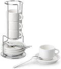 MALACASA 2.5 OZ Espresso Cups Set of 4, Porcelain Stackable Coffee Cups with Saucers, Spoons and Metal Stand, Demitasse Mugs Cappuccino Cups, Espresso Accessories for Machine by MALACASA
