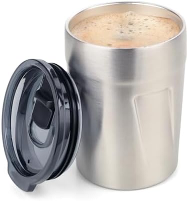 Troika Espresso Double Wall Insulation Vacuum Mug - Max 160ml - Lid (BPA Free) Locking Slider, Spill Proof - 201 and 304 Stainless Steel by TROIKA