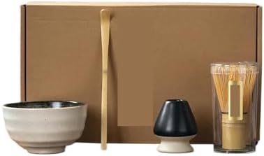 Matcha Blender Ceremony 4/5/6pcs Set Ceramic Chawan Bowl Bamboo Whisk And Tea Scoop Tools Kit(Style A 4PCS) by Unknown