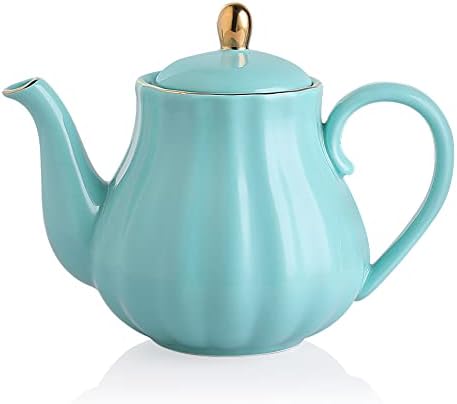 Sweejar Royal Teapot, Ceramic Tea Pot with Removable Stainless Steel Infuser, Blooming & Loose Leaf Teapot - 28 Ounce(Turquoise) by Sweejarco1949