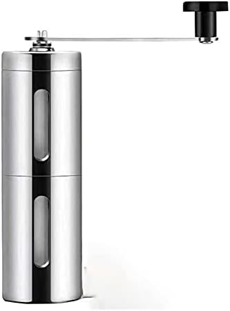 Manual Glass Coffee Bean Grinder,Premium Stainless Steel Hand Held Mill,Ceramic Burr Grinder,Adjustable Coarseness Compact Crank for Home,Office and Travelling (Color : Silver) by Unknown