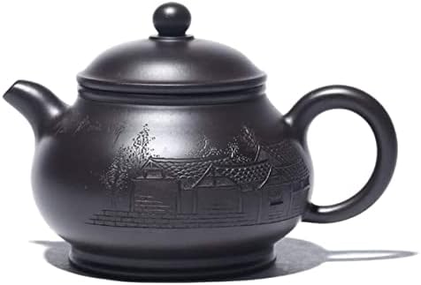 KYUSAR Japanese Cast Iron Teapot Chinese Teapot 7.4oz/0.22L Teapot Black Clay Tea Pot Handmade Three-Dimensional Carving Teapot Tetsubin Tea Pot by Unknown