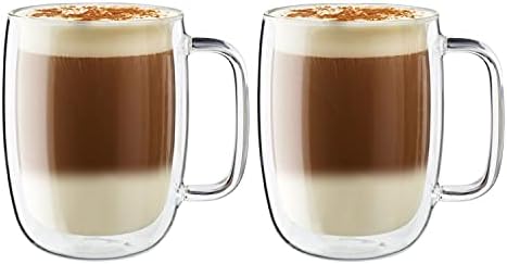 ZWILLING Sorrent 39500-114 Sorrento Double Wall Glass Latte Mug, 15.9 fl oz (450 ml), Set of 2, Tumbler, Insulated, Heat Retention, Microwave Safe by Zwilling