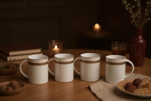 Porcelain Mug - White with Gold Rope Design, 4 Piece Set - Image 5