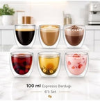 SODEF Set of 6 Double Wall Espresso Glasses 100ml Clear Glass for Coffee Tea Shot Drinks - White - Image 5