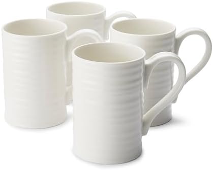 Portmeirion Sophie Conran Tall Mugs, Set of 4 – 12 Oz Fine Porcelain Coffee & Tea Cups – Stylish Everyday Drinkware for Dining & Entertaining, Elegant White Kitchen Tableware by Portmeirion