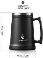 Ideus Insulated Beer Stein, 24/34oz Stainless Steel Double Walled Beer Mug Giant Bar Drinkware Metal Beer Cup with Big Grip Handle (Black, 34oz (1,000ml)) - Image 4