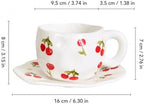 10oz Hand-Painted Cherry Pattern Coffee Cup with Saucer, Cute Porcelain Tea Mug for Latte, Cappuccino, Espresso, Home & Office, Dishwasher Safe, Ideal Gift - Image 2