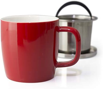 FORLIFE Dew Glossy Finish Brew-In-Mug with Basket Infuser &"Mirror" Stainless Lid 11 oz. (Red) - Image 2