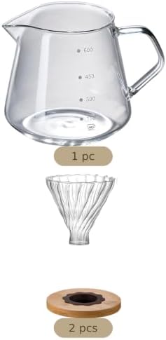 Pour Over Coffee Maker Set, 20.3 fl oz / 600 ml Manual Drip Coffee Carafe with Conical Glass Dripper, Wood Base and Clear Scale, Glass Coffee Maker for Home Office Cafe and Kitchen - Image 5