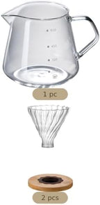 Pour Over Coffee Maker Set, 20.3 fl oz / 600 ml Manual Drip Coffee Carafe with Conical Glass Dripper, Wood Base and Clear Scale, Glass Coffee Maker for Home Office Cafe and Kitchen - Image 5