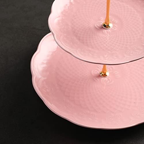 Sweejar 3 Tier Ceramic Cake Stand Wedding, Dessert Cupcake Stand for Tea Party Serving Platter(Rose Pink) - Image 3