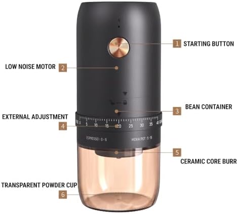 Professional Portable Electric Coffee Grinder, Stainless Steel Conical Burr Mill with 40 Adjustable Grind Settings, Cordless Rechargeable Coffee Grinder for Espresso, Drip, French Press, Matte Black - Image 5