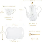 DUJUST 14 pcs Tea Set for 6 with Tea Tray & Spoons, Luxury British Style Coffee Cup Set with Golden Trim, Beautiful Porcelain Set for Living Room Decor, Tea Party Set, Gift Package - White - Image 5