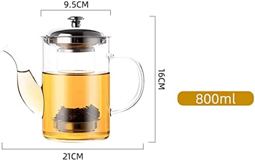 LJYT Glass Teapot Stovetop Safe Glass Teapot with Removable Infuser Stovetop Safe Glass Tea Kettle,Tea Pot for Loose Leaf Tea,for Tea Maker for Home Office (Color : B, Size : 800ML) - Image 3