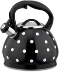 2026 Upgraded Whistling Tea Kettle Stovetop, 3.2qt 304 Stainless Steel Teapot with Polka Dot Design, Retro Cool Touch Teakettle for Gas Induction Electric Stove Black/White 3.2 Quarts by Unknown
