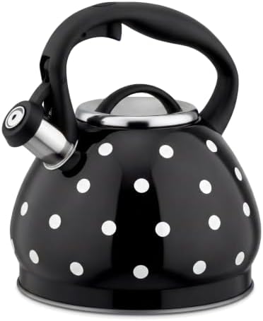 2026 Upgraded Whistling Tea Kettle Stovetop, 3.2qt 304 Stainless Steel Teapot with Polka Dot Design, Retro Cool Touch Teakettle for Gas Induction Electric Stove Black/White 3.2 Quarts by Unknown