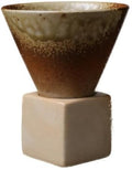 Ceramic Pedestal Coffee Cup, 7 Oz Flared Mug with Square Holder, 25 Colors (Ivory Amber Drip) by Unknown
