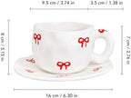 Ceramic Coffee Cup and Saucer Set, 10oz Cute Bow Handle Tea Cup, Hand-Painted Porcelain Mug for Latte, Cappuccino, Espresso, Office & Home, Ideal Gift for Women - Image 2