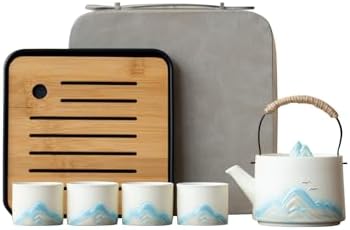 Chinese Tea Set – White Porcelain Gongfu Teapot, with 4 White Cups & Tea Tray & Tea Strainer, Travel Tea Set with Carrying Case for Tea Ceremony, Daily Tea Ritual, Asian Style Gift by simeiton