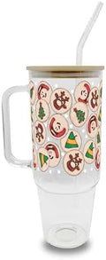Sip-Sip Hooray! Christmas Cookie 40oz Glass Tumbler with Lid and Straw, Holiday Iced Coffee Cup Gift, Cup Holder Compatible Festive Drinkware by Sip-SipHooray