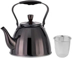 Stainless Steel Kettle with Tea Infuser 1.6 Qt (1.5 L) Stovetop Kettle with Ergonomic Handle, Tea Pot for Coffee Water Table Home Restaurant Office, Black by OrganicClub