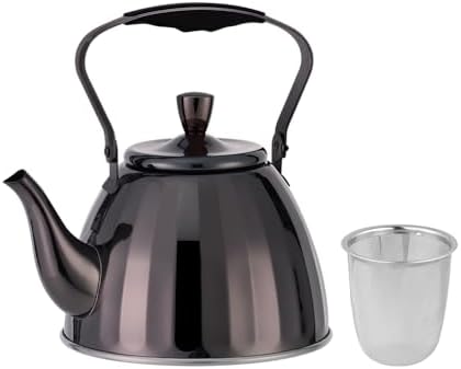Stainless Steel Kettle with Tea Infuser 1.6 Qt (1.5 L) Stovetop Kettle with Ergonomic Handle, Tea Pot for Coffee Water Table Home Restaurant Office, Black by OrganicClub