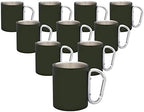 DISCOUNT PROMOS Stainless Steel Mugs with Carabiner Handle 10 oz. Set of 10, Bulk Pack - Perfect for Coffee, Soda, Other Hot & Cold Beverages - Army Green by DISCOUNTPROMOS