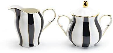 Grace Teaware Black and White Scallop Fine Porcelain 11 Piece Tea Set - Image 3