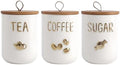 YYW Kitchen Canisters for Countertop, White Airtight Ceramic Canister with Seal Wooden Lid Storage Container for Coffee Bean Ground Coffee Sugar and Tea (Three piece) by YYW
