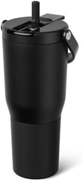 BrüMate Resa Flip 35oz Travel Tumbler with Covered Flip Down Straw | 100% Leakproof Water Bottle | Made of Insulated Stainless Steel | Cup Holder Friendly Silicone Base | 35oz (Matte Black) by Br%C3%BCMate