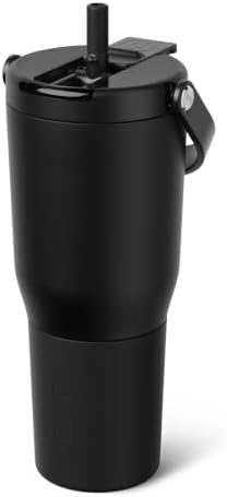 BrüMate Resa Flip 35oz Travel Tumbler with Covered Flip Down Straw | 100% Leakproof Water Bottle | Made of Insulated Stainless Steel | Cup Holder Friendly Silicone Base | 35oz (Matte Black) by Br%C3%BCMate