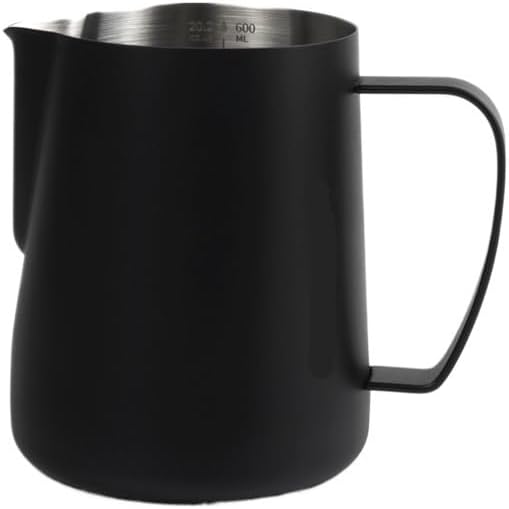AIRFLOW Milk Frothing Jug Stainless Steel 400/600ml Pitcher Small Round Mouth Coffee Cups Latte Barista Kitchen Accessorie(600ml Black) by Unknown