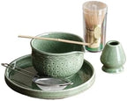 Matcha Set 2/6 Pieces - Green Pattern Tea Bowl, Bamboo Stirrer, Spoon & Filter Traditional Ceremony(6 pieces B) by Unknown