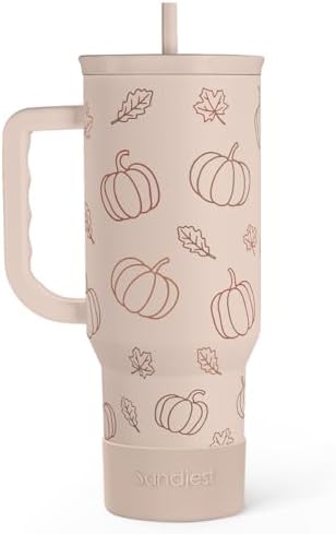 SANDJEST Pumpkin Tumbler with Handle and Straw 40oz – Stainless Sleel Slider Tumbler Travel Coffee Mug for Women - Gift Idea for Fall Autumn Halloween by SANDJEST