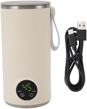 Portable Milk Warmer and Mixer, 400ML Cordless Travel Bottle Warmer Fast Heating, Stainless Steel Milk Frother USB Charging for Breastmilk Formula Coffee - Image 2