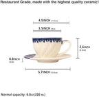 Coffee Mugs Set, 6.8 oz, Ceramic Tea Cup with saucer, Espresso Cups 8-piece, Stackable Cups, for Latte,Hot Tea,Cappuccino, Mocha, Cocoa, dishwasher & microwave safe, Blue border - Image 2