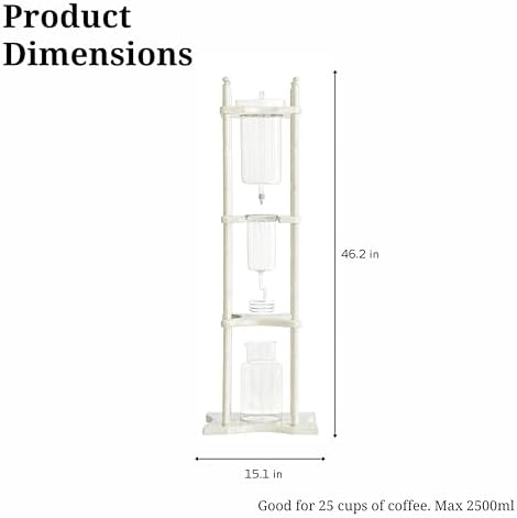 Nispira Cold Brew Drip Tower Iced Coffee Maker Glass Wooden Stand 25 Cups white - Image 2