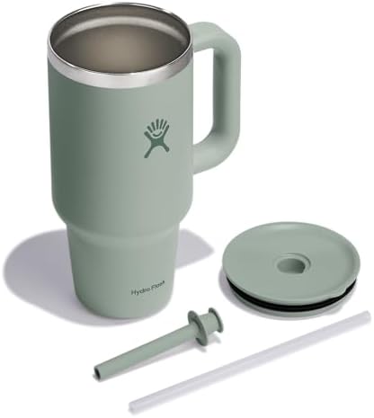 Hydro Flask Travel Tumbler with Handle, Lid and Straw - Insulated Stainless Steel in 32 Oz Tonal Agave Green - Image 2