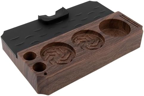 Wood Grain Espresso Tamper Mat Station 51mm 53mm 58mm Portafilter, Non-Slip Silicone Coffee Tamping Base with Card Slot, Walnut - Image 5