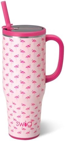 Swig Life 40oz Leakproof Mega Mug with Handle & Straw, Flamingos by SwigLife
